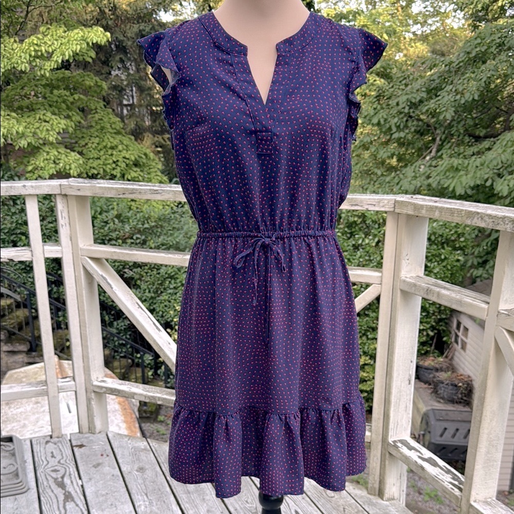 ModCloth As You Love It Navy Dress with Red Hearts Size M